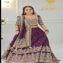 Wine Purple Heavy Embroidered Chinon Festival Lehenga Choli Set
